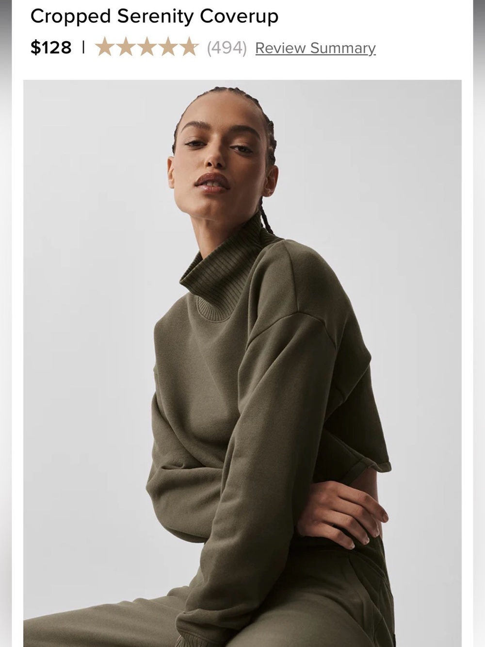 Alo Olive Green Cropped Turtleneck Sweater